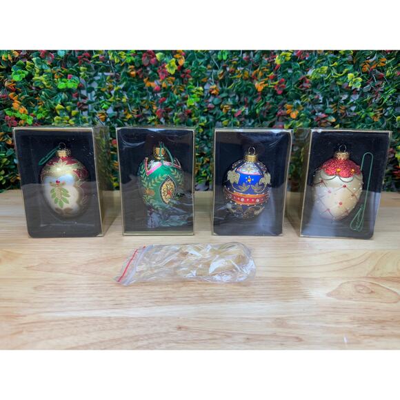 European Style Inspired Glass Faberge‎ Eggs Holiday Christmas Ornament 4" + Box - Picture 2 of 7